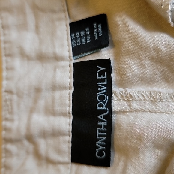 Cynthia Rowley linen slacks womens 14 ecru front cargo & back patch pocket - Picture 3 of 14